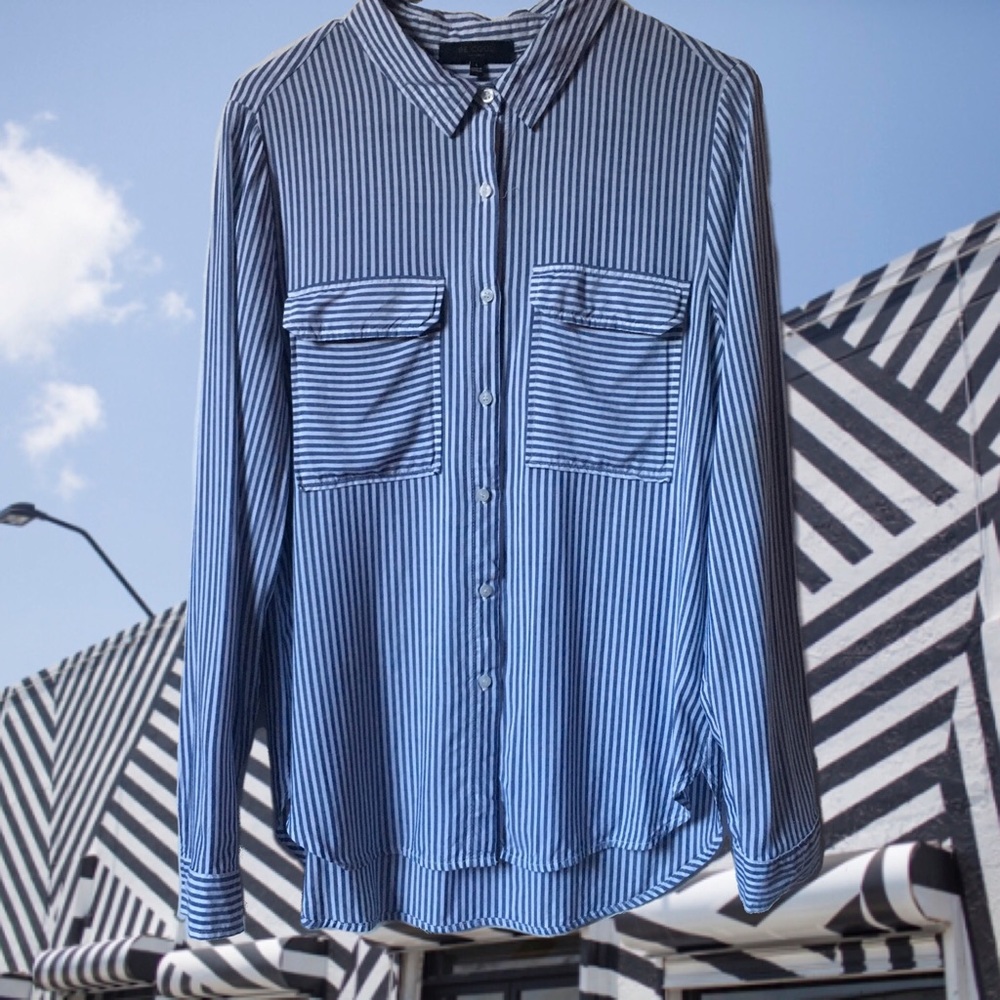 Button Down Striped Long Sleeve Shirt 100% Rayon